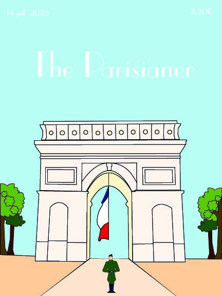 Une de magazine pour le Parisianer avec l'Arc de Triomphe et un soldat